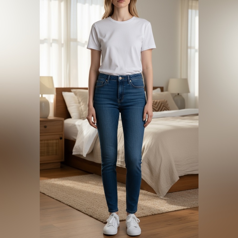 Good American Navy Jeans with Gold Buttons